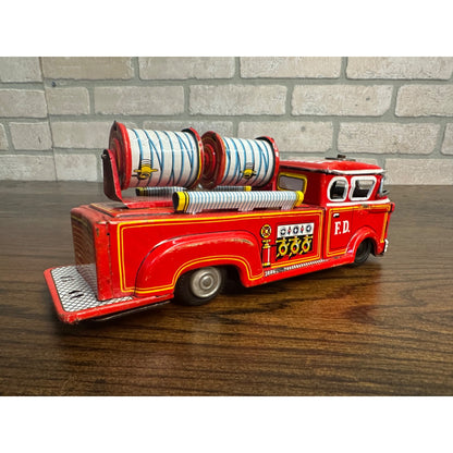 Vintage 60's Tin Friction Chief Fire Truck Toy Made In Japan