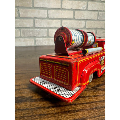 Vintage 60's Tin Friction Chief Fire Truck Toy Made In Japan