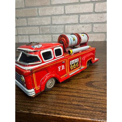 Vintage 60's Tin Friction Chief Fire Truck Toy Made In Japan