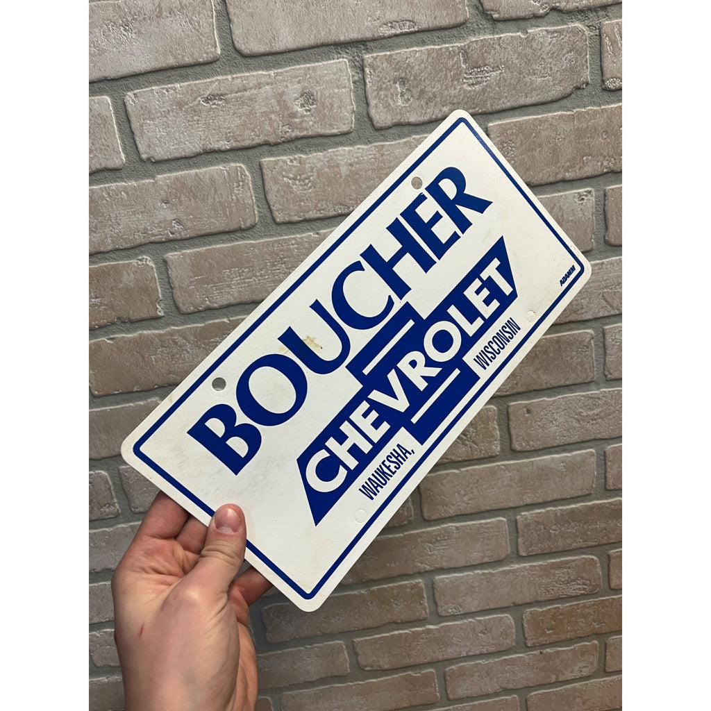 Vintage Boucher Chevrolet Chevy Waukesha  WI Dealership Booster License Plate