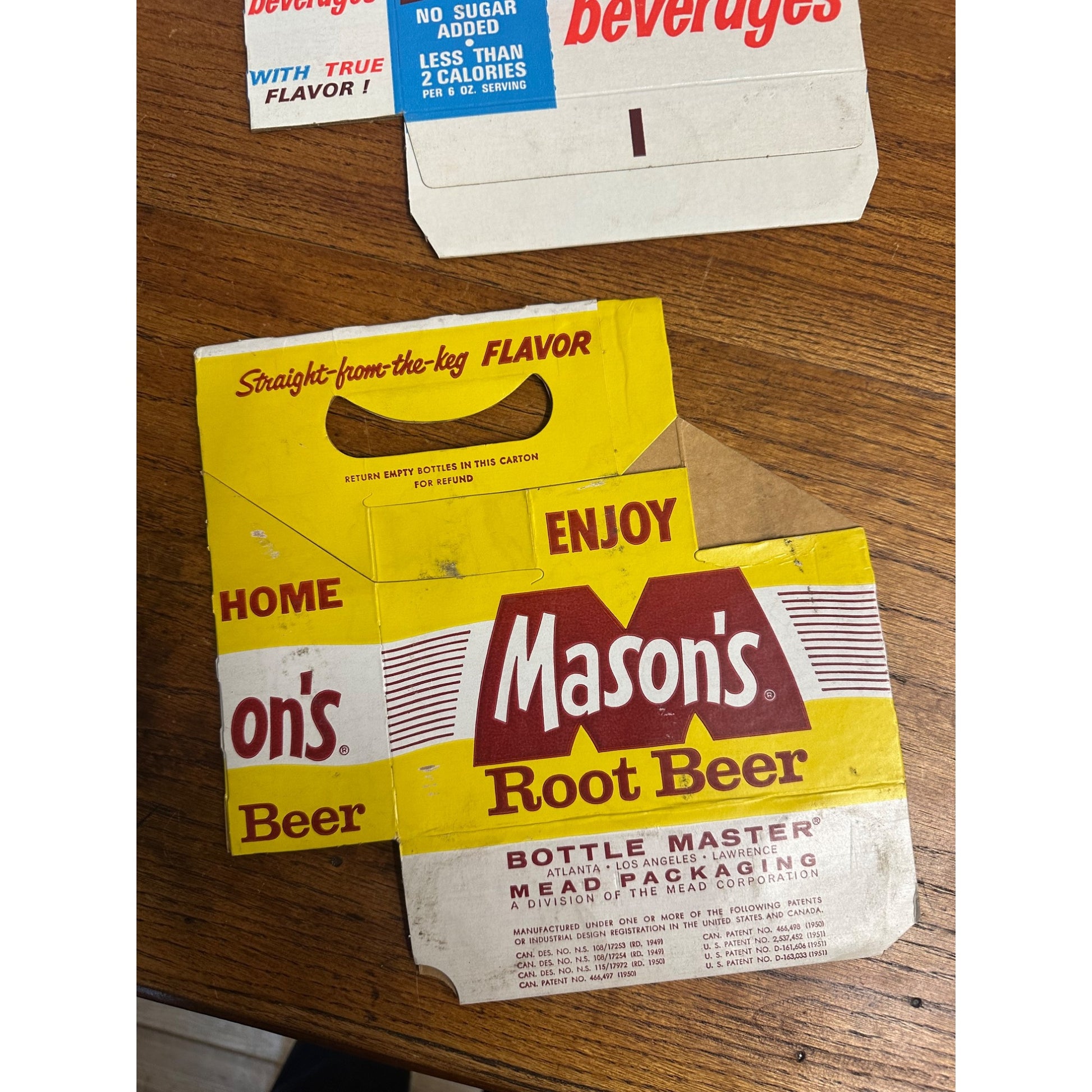 Mason's Root Beer Diet Cardboard Carrier Six Pack Carton Bottle 6-Pack Cases Vintage