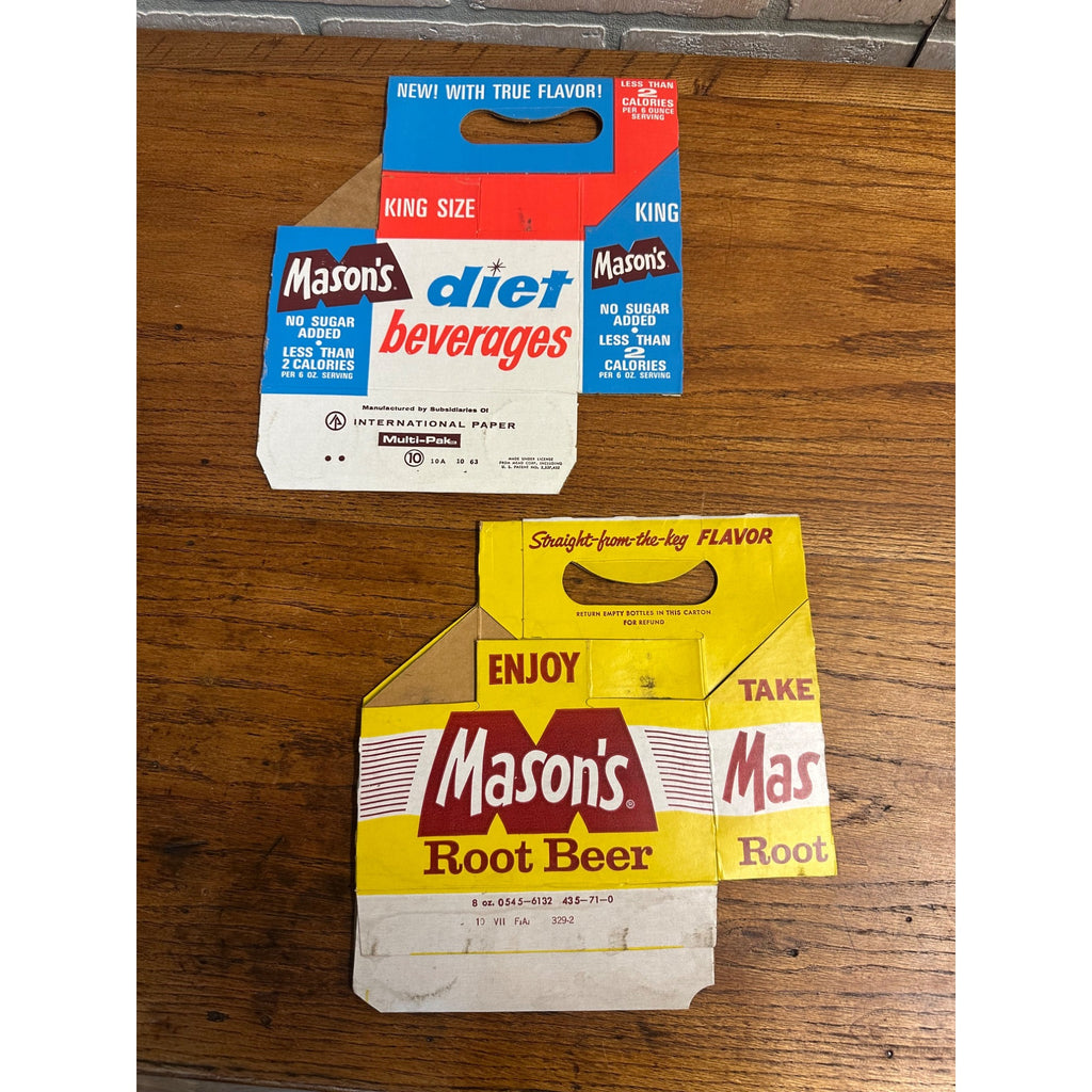 Mason's Root Beer Diet Cardboard Carrier Six Pack Carton Bottle 6-Pack Cases Vintage