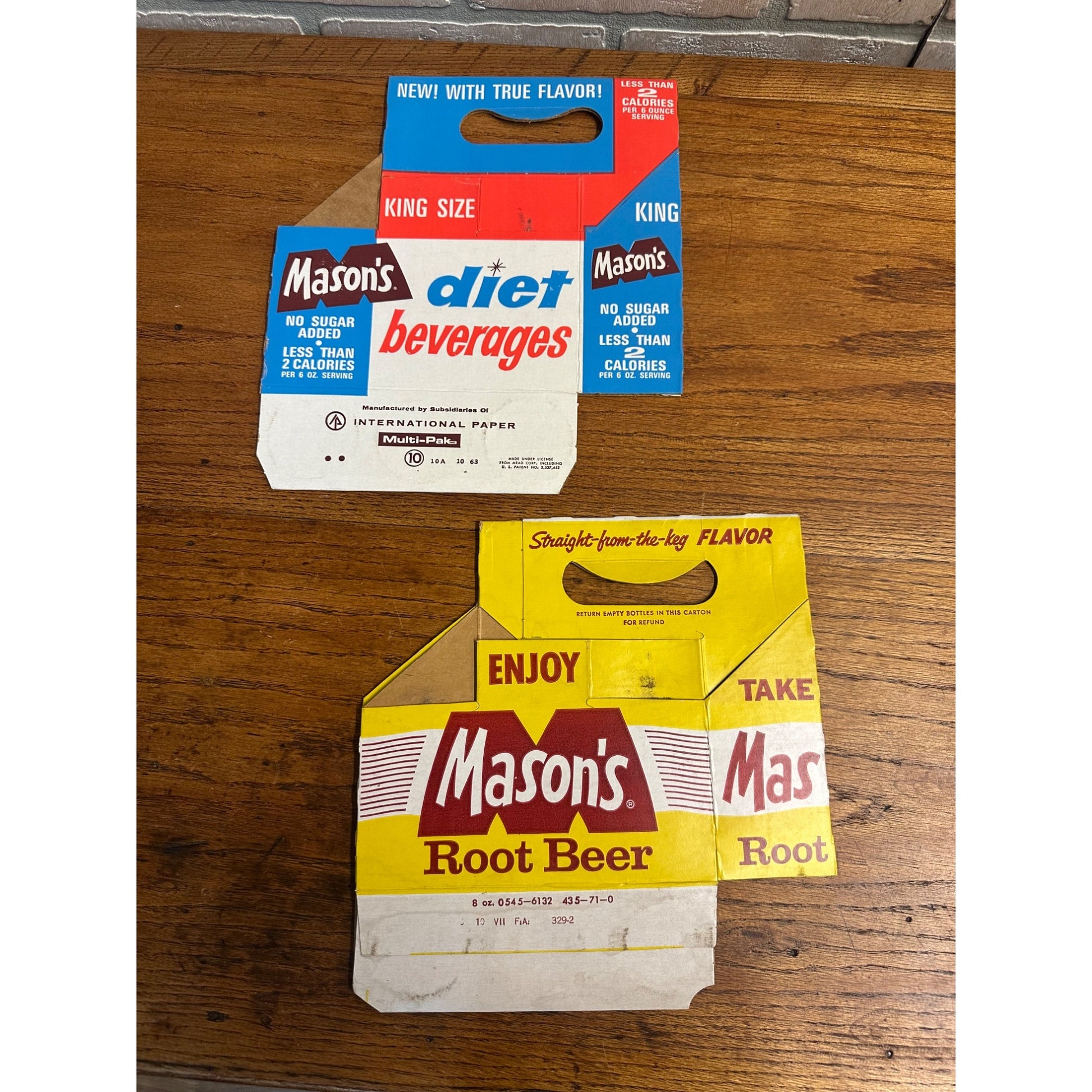 Mason's Root Beer Diet Cardboard Carrier Six Pack Carton Bottle 6-Pack Cases Vintage
