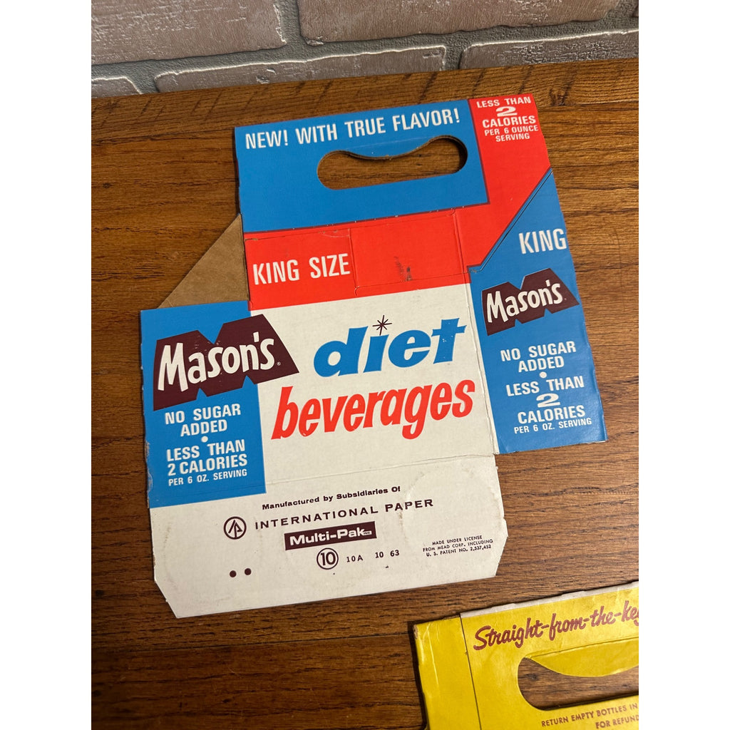 Mason's Root Beer Diet Cardboard Carrier Six Pack Carton Bottle 6-Pack Cases Vintage