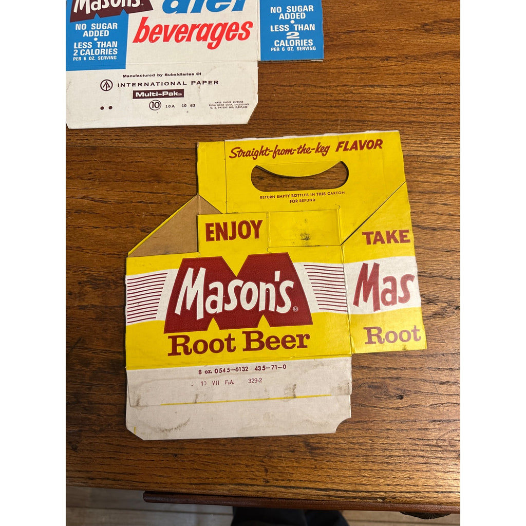 Mason's Root Beer Diet Cardboard Carrier Six Pack Carton Bottle 6-Pack Cases Vintage