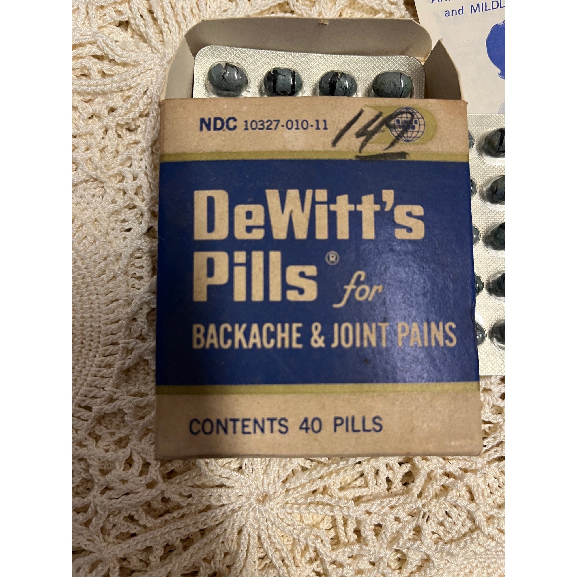VINTAGE NOS DEWITT'S BACKACHE & JOINT PAIN TABLETS PILLS DRUG STORE