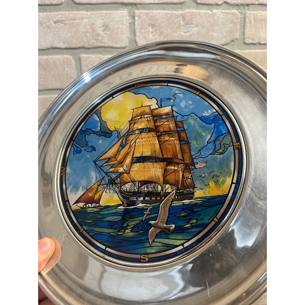US Historical Society Jefferson Pewter USS Constitution Old Ironsides 1983 Plate