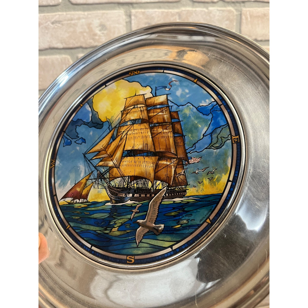 US Historical Society Jefferson Pewter USS Constitution Old Ironsides 1983 Plate