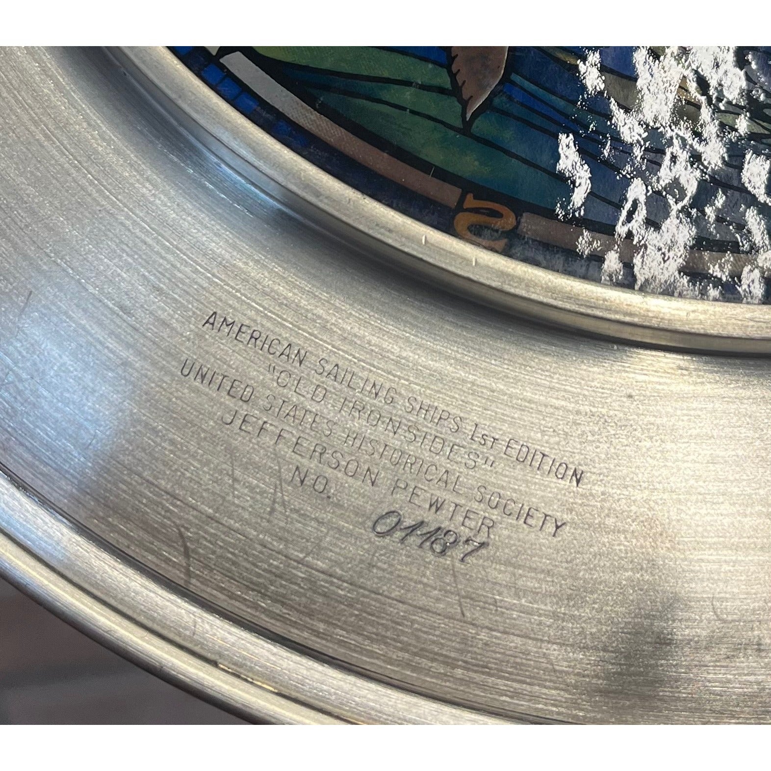 US Historical Society Jefferson Pewter USS Constitution Old Ironsides 1983 Plate