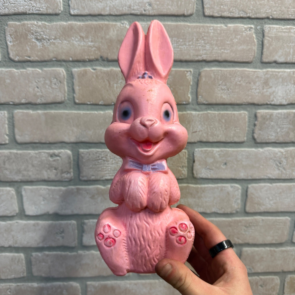 Vintage Easter Blow Mold Pink Plastic Easter Bunny Rabbit Coin Bank