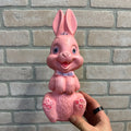 Vintage Easter Blow Mold Pink Plastic Easter Bunny Rabbit Coin Bank