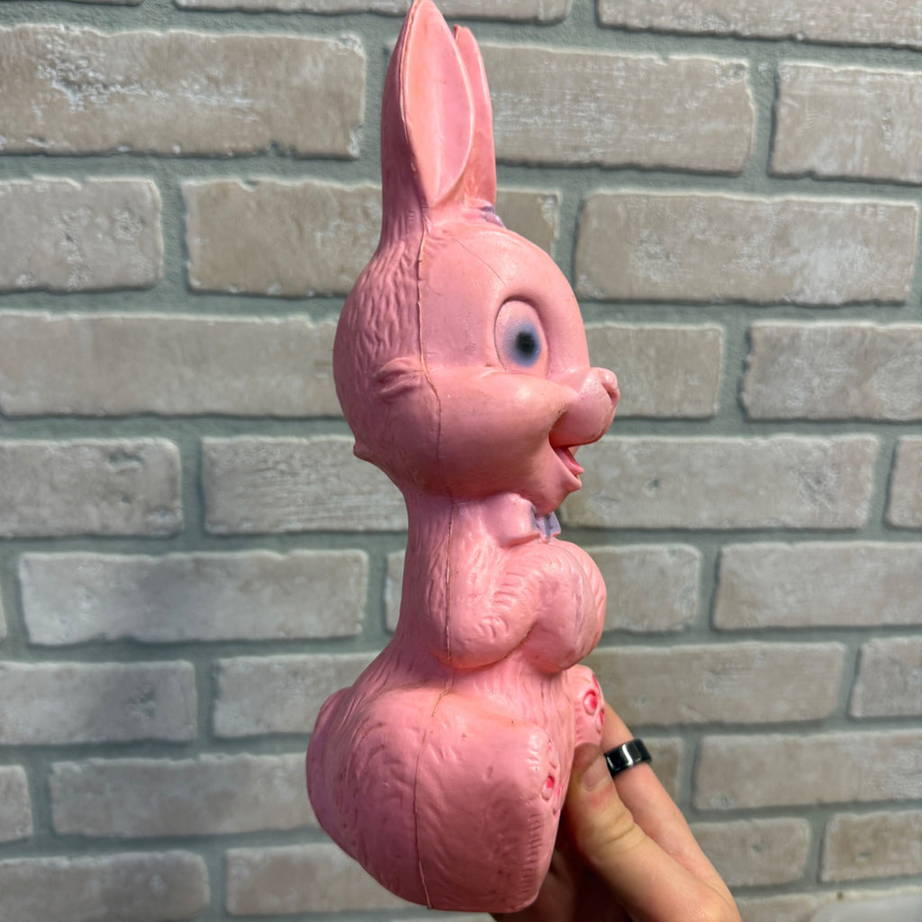 Vintage Easter Blow Mold Pink Plastic Easter Bunny Rabbit Coin Bank