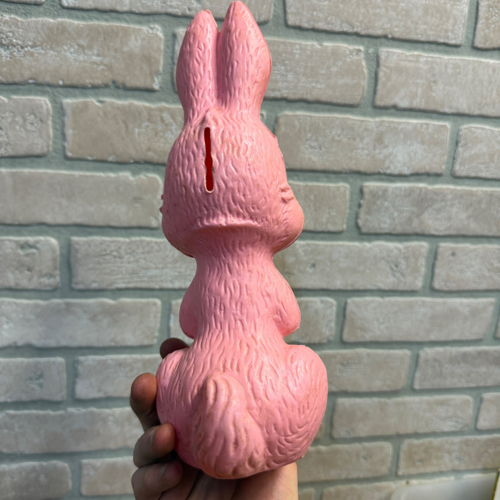 Vintage Easter Blow Mold Pink Plastic Easter Bunny Rabbit Coin Bank