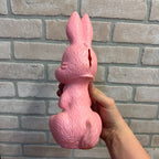 Vintage Easter Blow Mold Pink Plastic Easter Bunny Rabbit Coin Bank