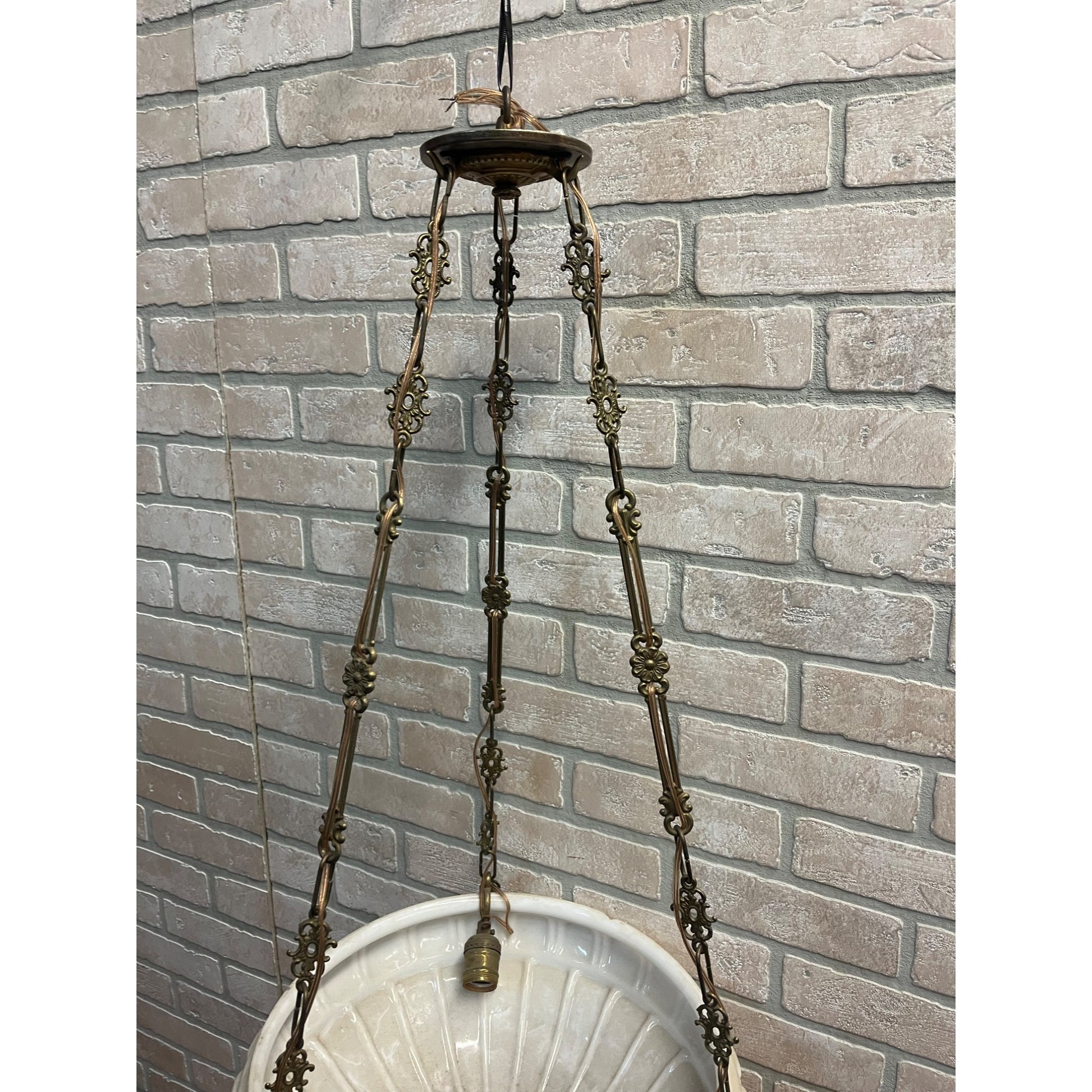 Vintage Art Nouveau Milk Glass Hanging Ceiling Light Fixture Chandelier Victorian