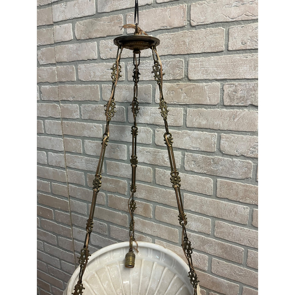 Vintage Art Nouveau Milk Glass Hanging Ceiling Light Fixture Chandelier Victorian