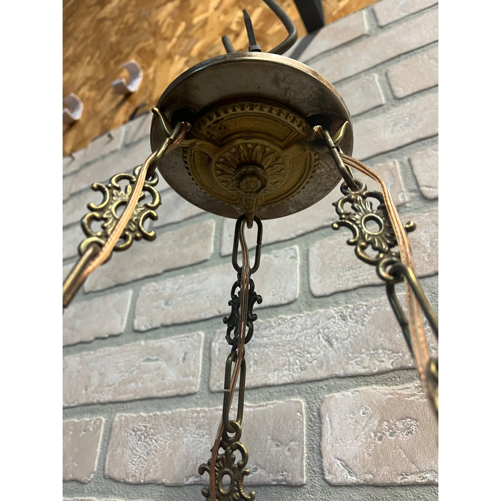 Vintage Art Nouveau Milk Glass Hanging Ceiling Light Fixture Chandelier Victorian