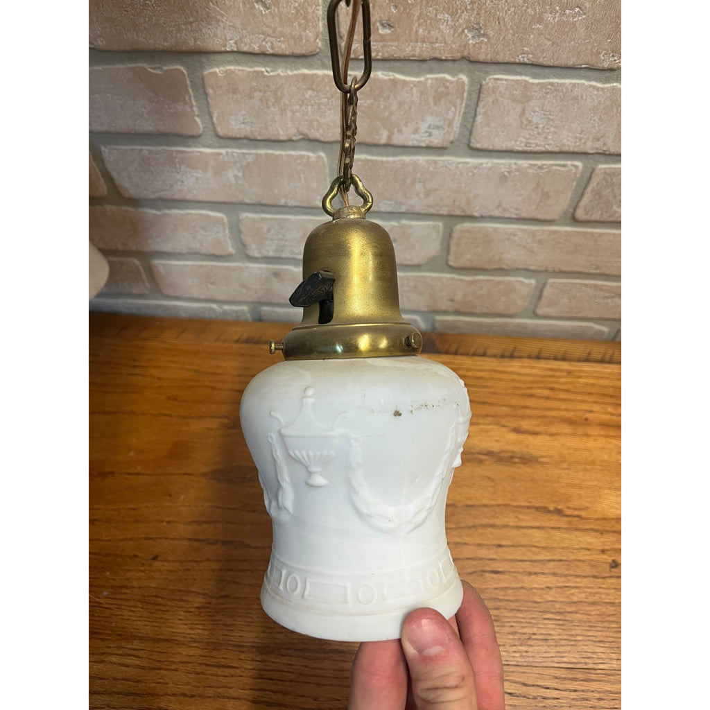 Vintage Art Nouveau Milk Glass Hanging Ceiling Light Fixture Chandelier Victorian