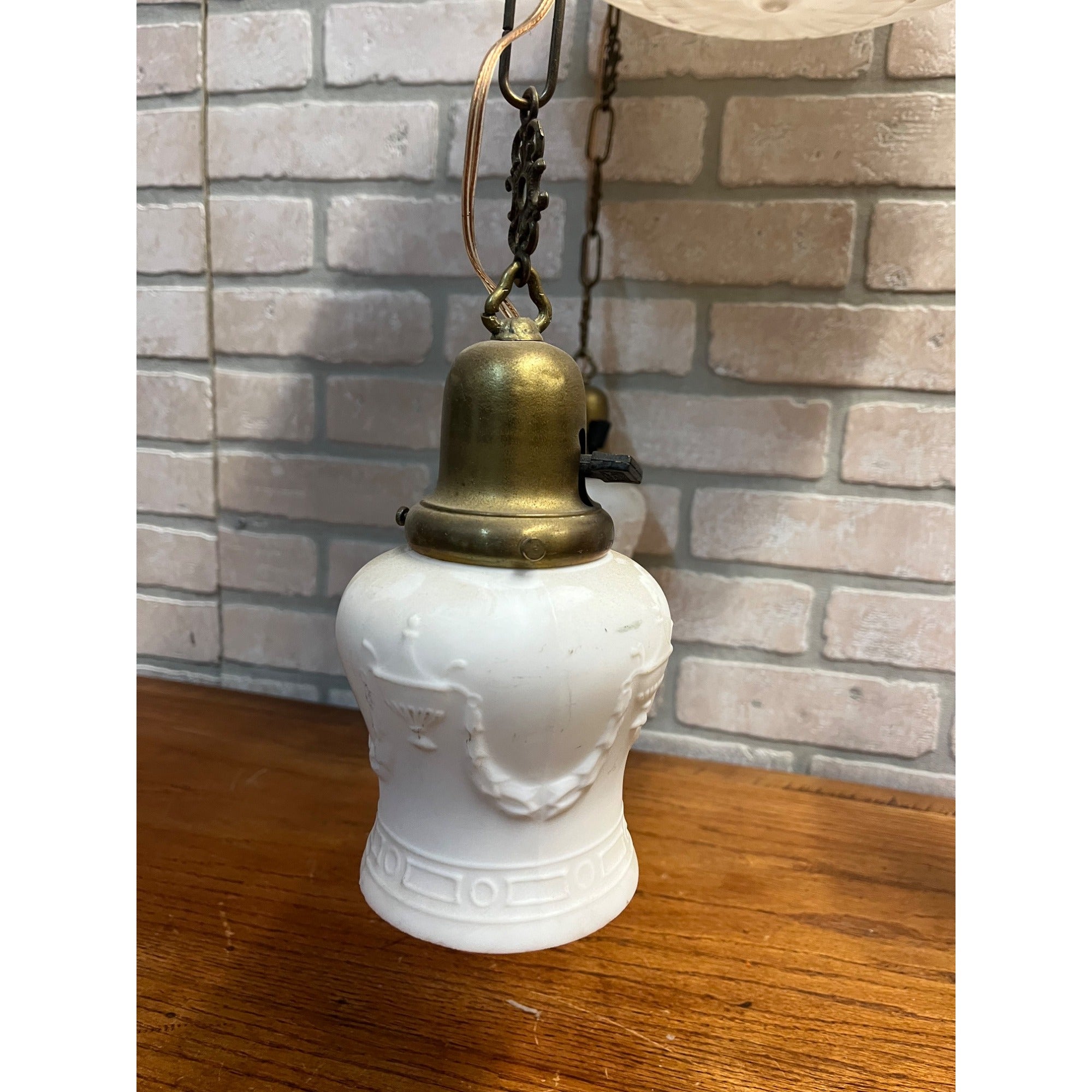 Vintage Art Nouveau Milk Glass Hanging Ceiling Light Fixture Chandelier Victorian