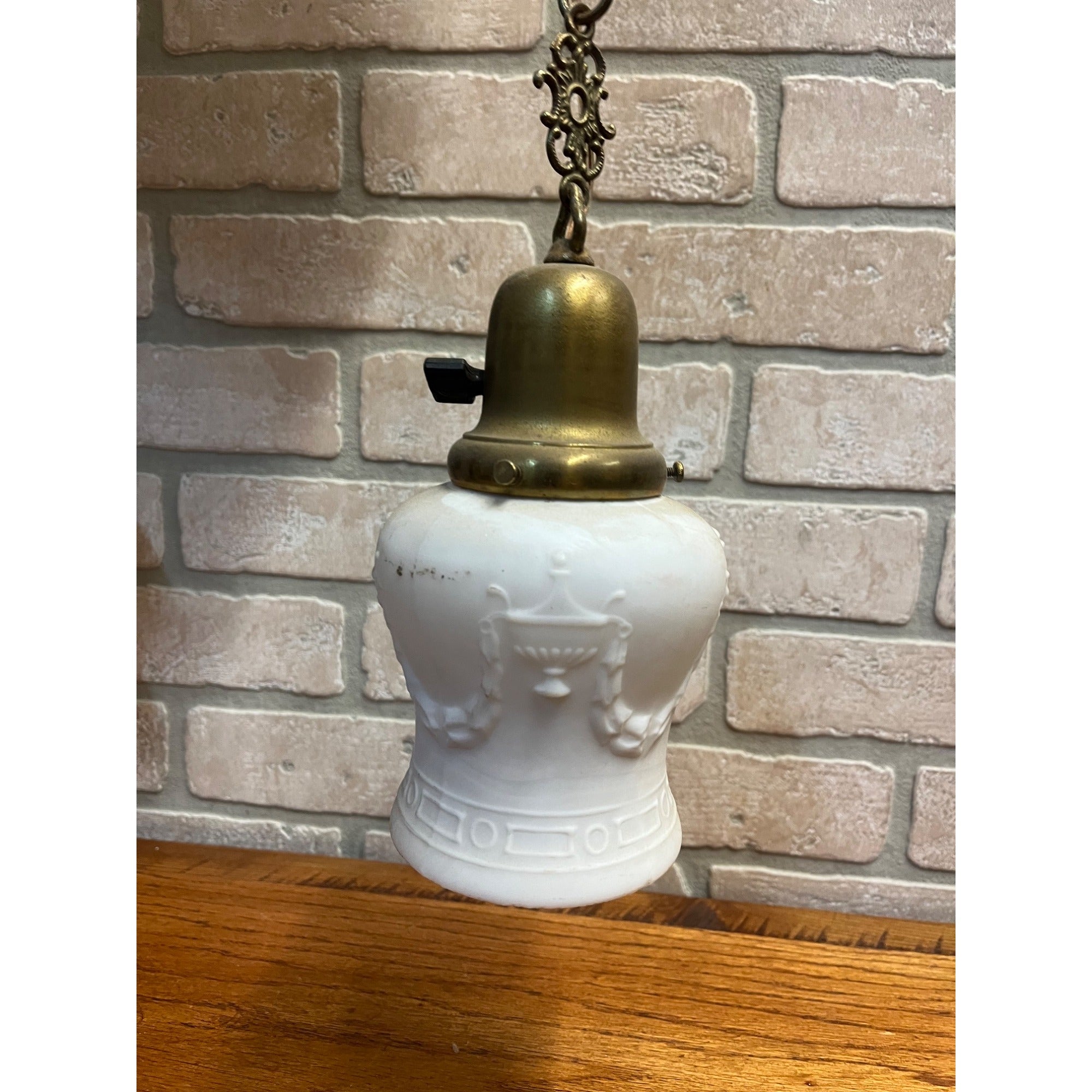 Vintage Art Nouveau Milk Glass Hanging Ceiling Light Fixture Chandelier Victorian