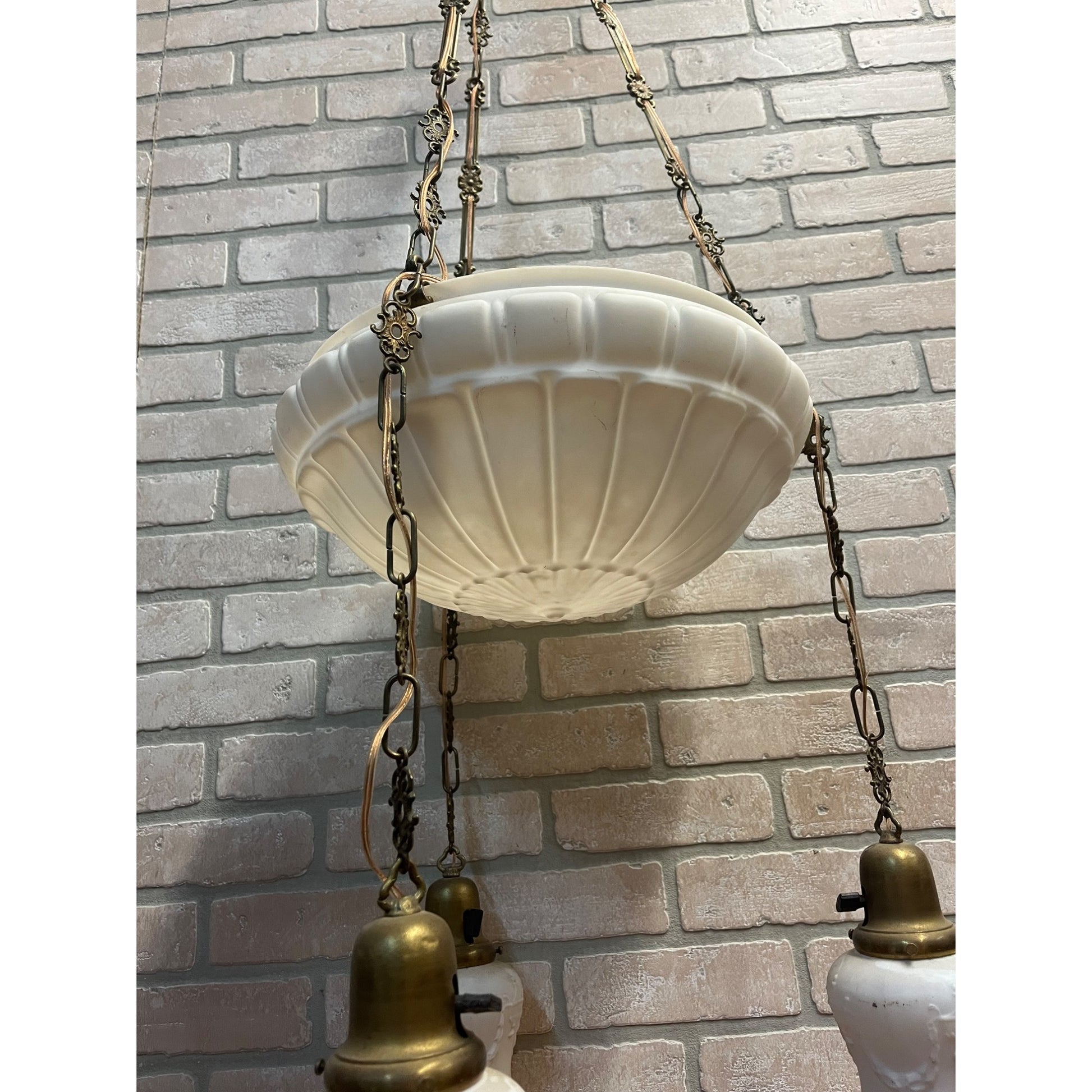 Vintage Art Nouveau Milk Glass Hanging Ceiling Light Fixture Chandelier Victorian