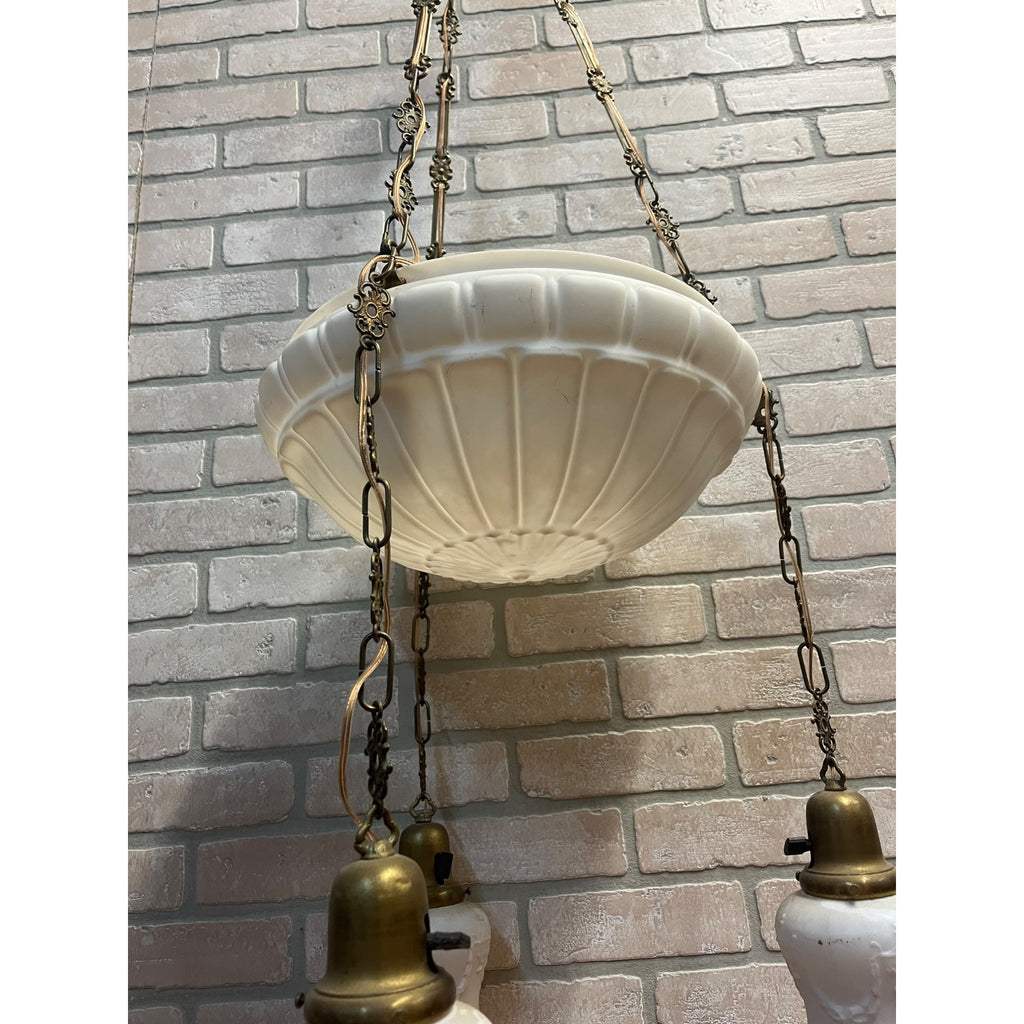 Vintage Art Nouveau Milk Glass Hanging Ceiling Light Fixture Chandelier Victorian