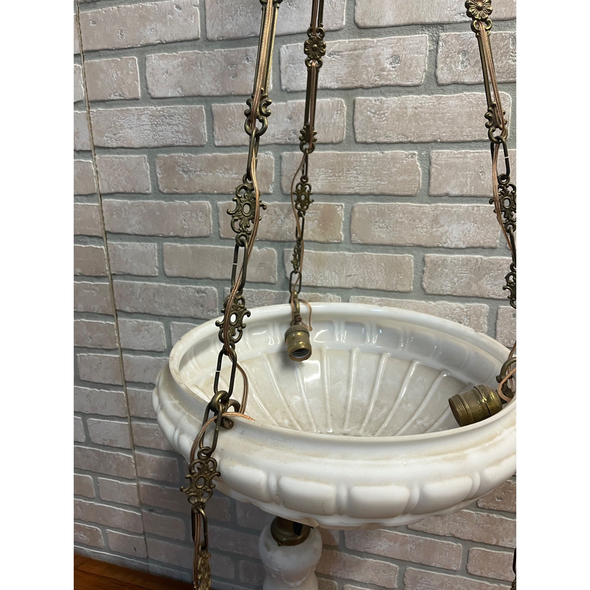 Vintage Art Nouveau Milk Glass Hanging Ceiling Light Fixture Chandelier Victorian