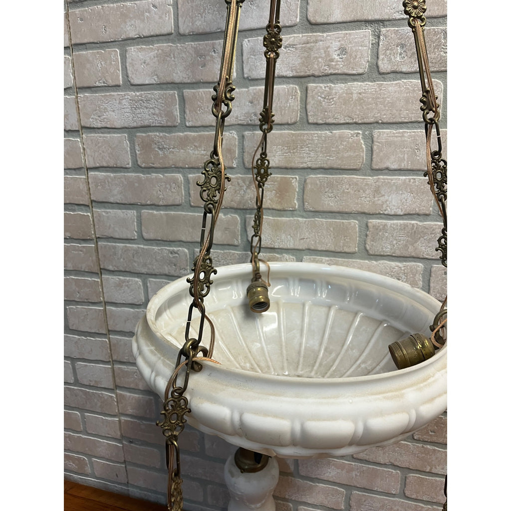 Vintage Art Nouveau Milk Glass Hanging Ceiling Light Fixture Chandelier Victorian