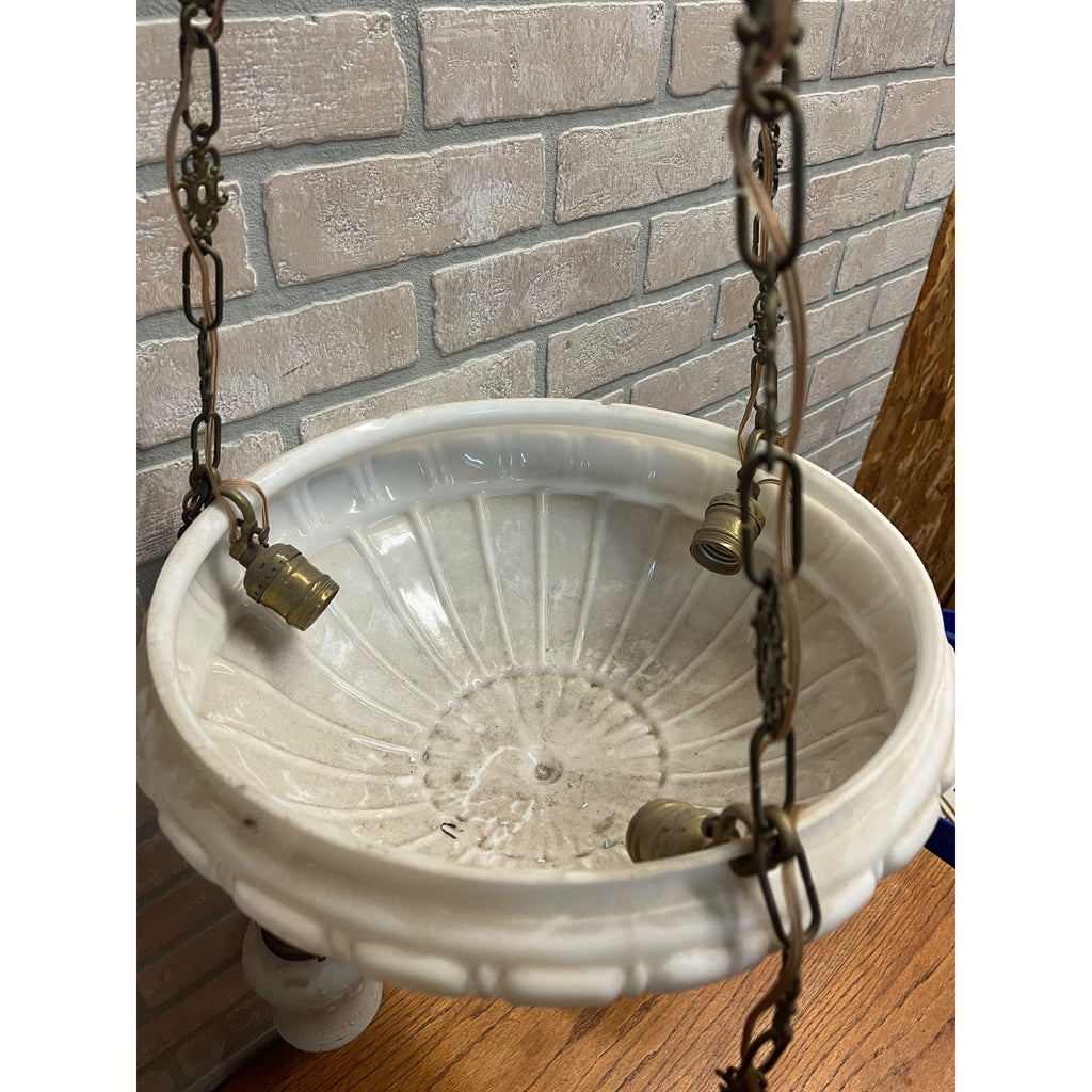 Vintage Art Nouveau Milk Glass Hanging Ceiling Light Fixture Chandelier Victorian