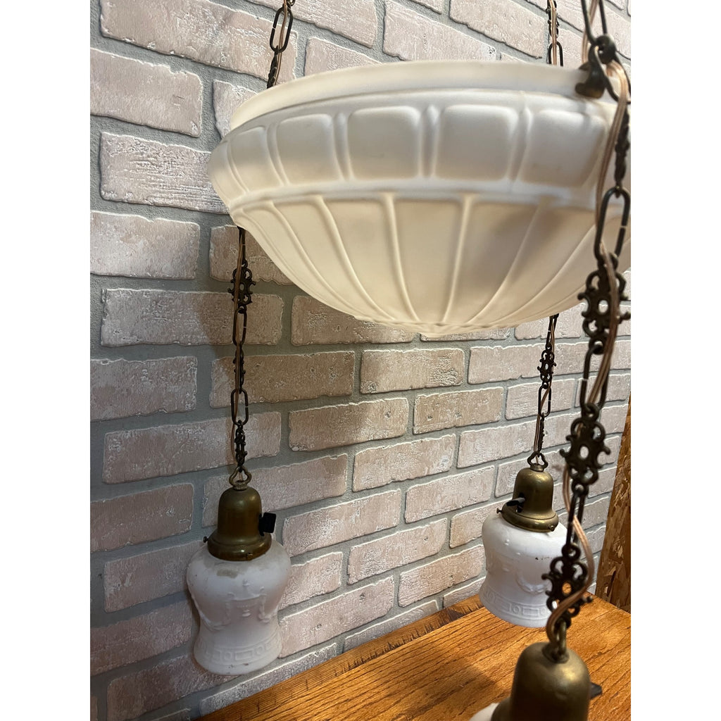 Vintage Art Nouveau Milk Glass Hanging Ceiling Light Fixture Chandelier Victorian