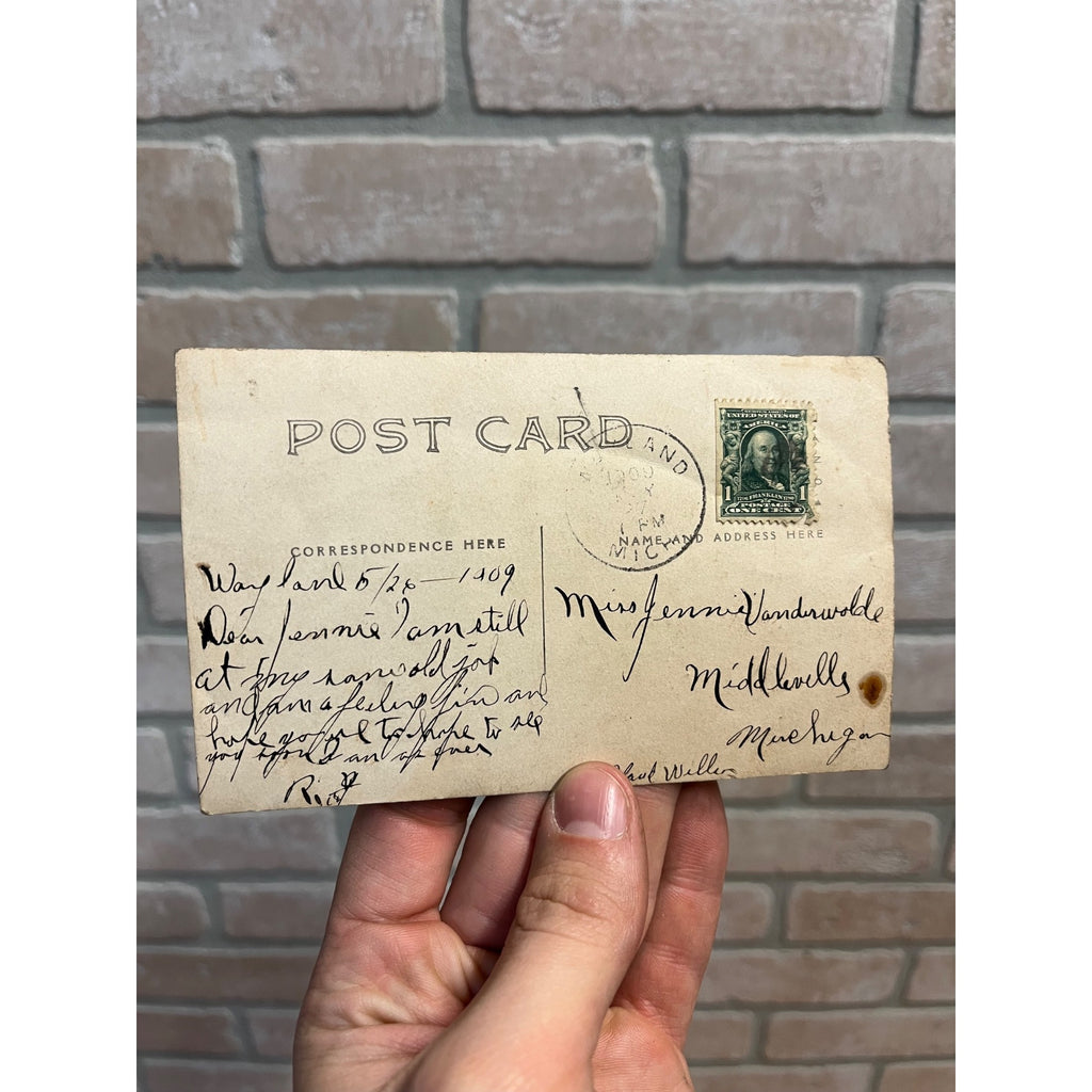 Vintage 1909 Wayland Michigan Downtown View Real Photo Rppc