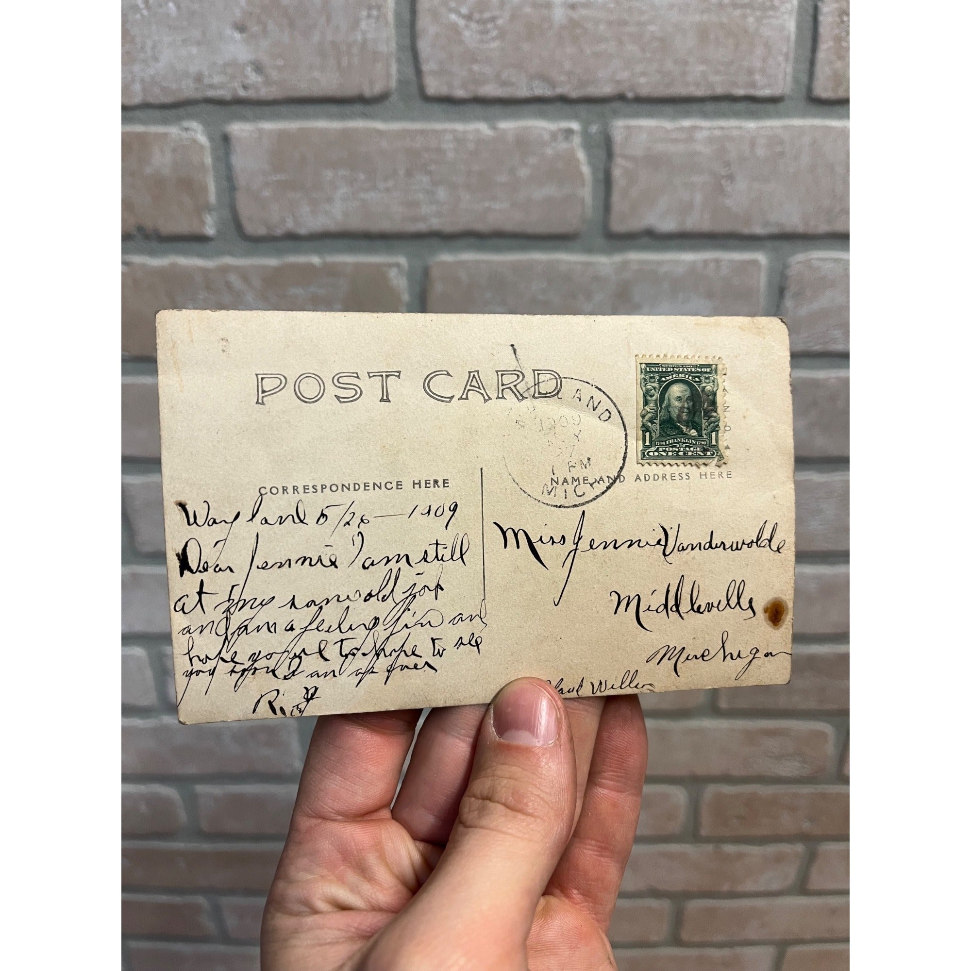 Vintage 1909 Wayland Michigan Downtown View Real Photo Rppc