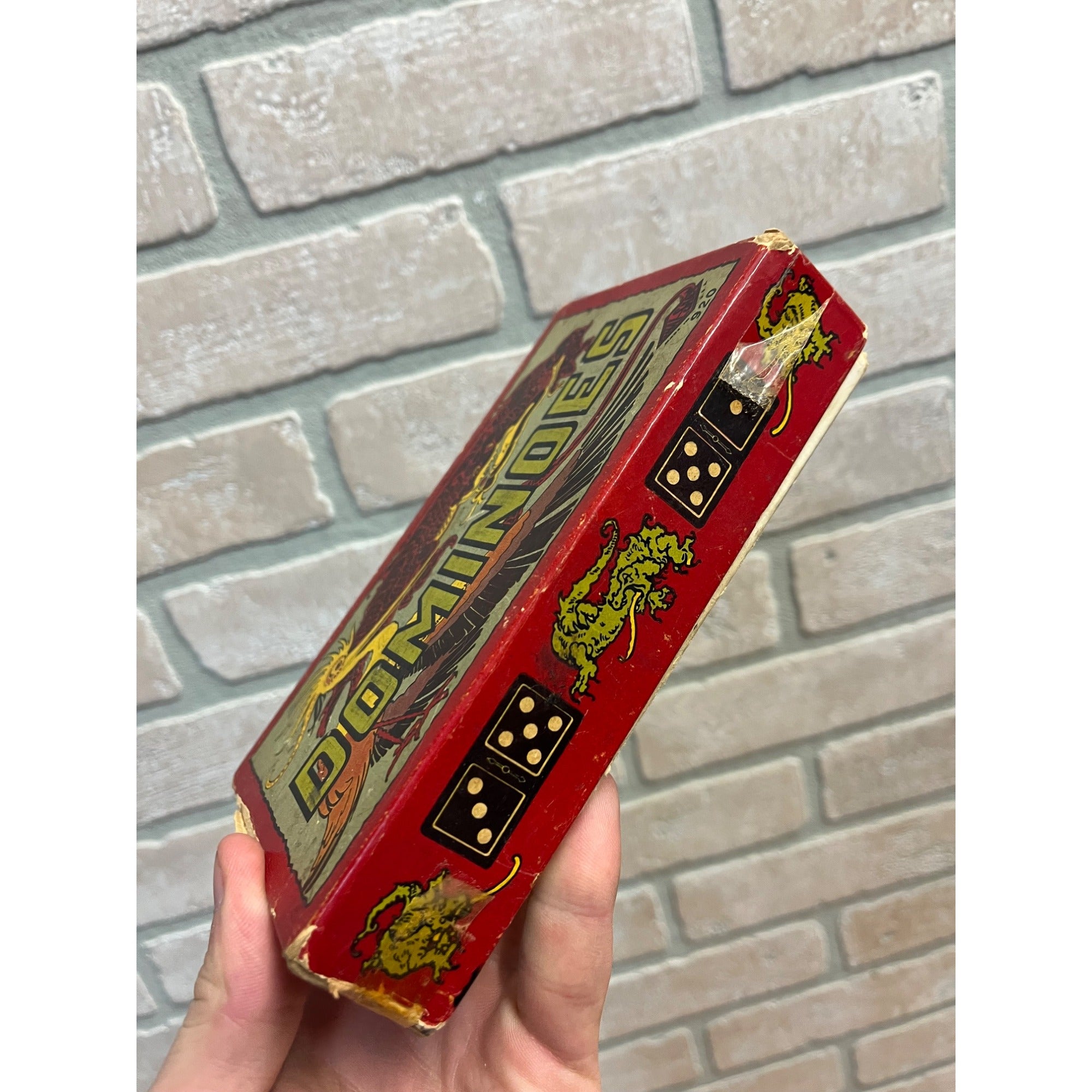 Vintage 1910s Double Nine Wooden Dragon Dominoes 920 Halsam 56 pcs