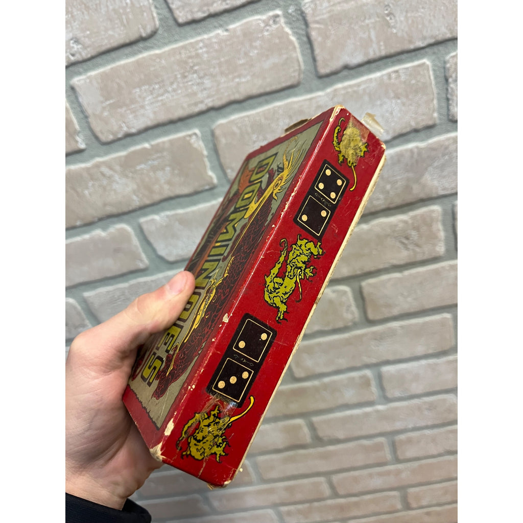Vintage 1910s Double Nine Wooden Dragon Dominoes 920 Halsam 56 pcs
