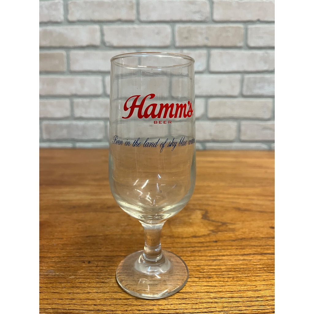 Vintage Hamm's Beer Stemmed Glass Land of Sky Blue Waters 7" Barware