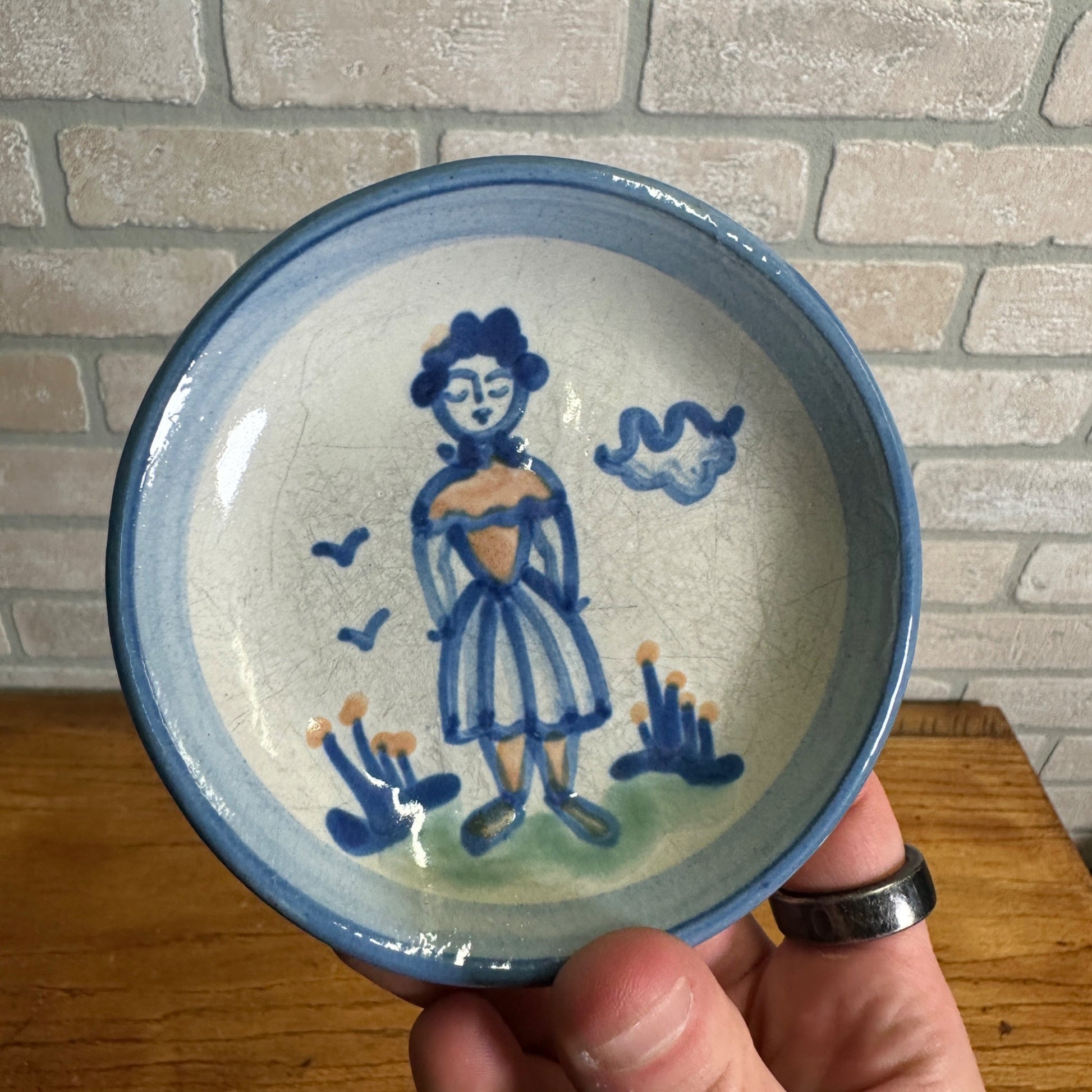 Vintage M.A. Hadley Art Pottery Butter Pat Dish 4-1/4" Girl