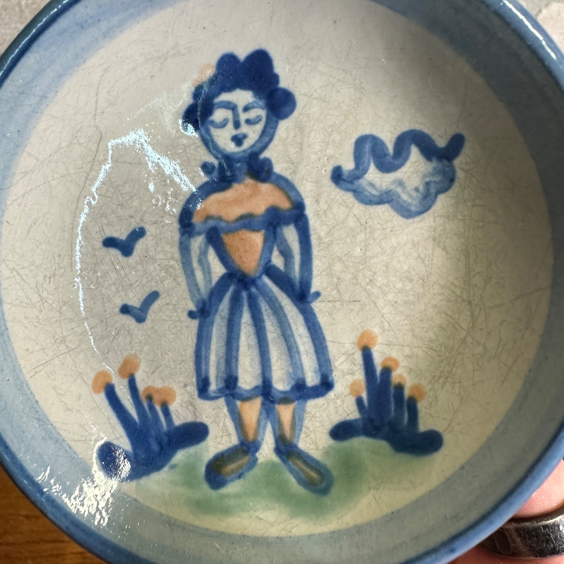 Vintage M.A. Hadley Art Pottery Butter Pat Dish 4-1/4" Girl