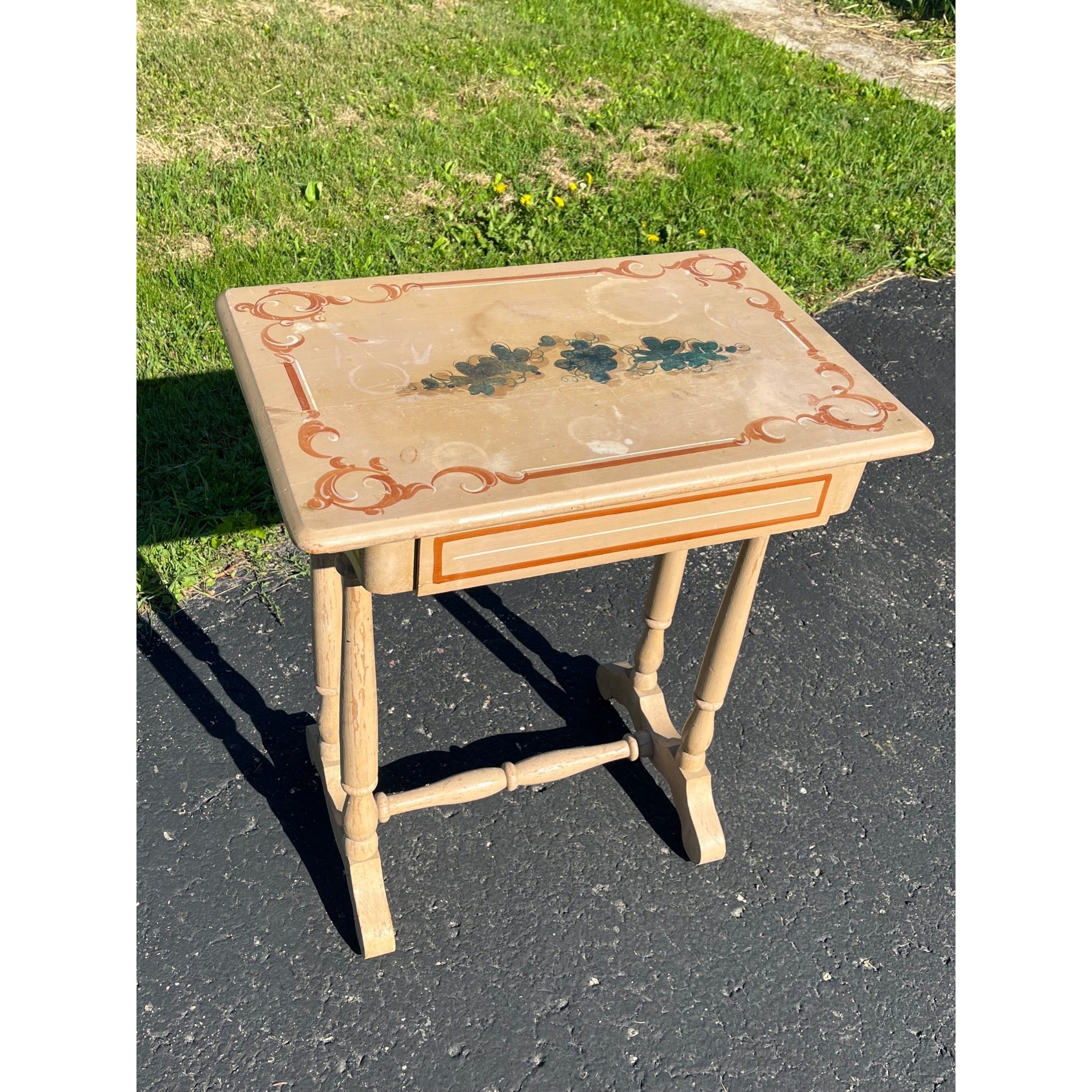 Vintage Small Hand Painted Table with Drawer