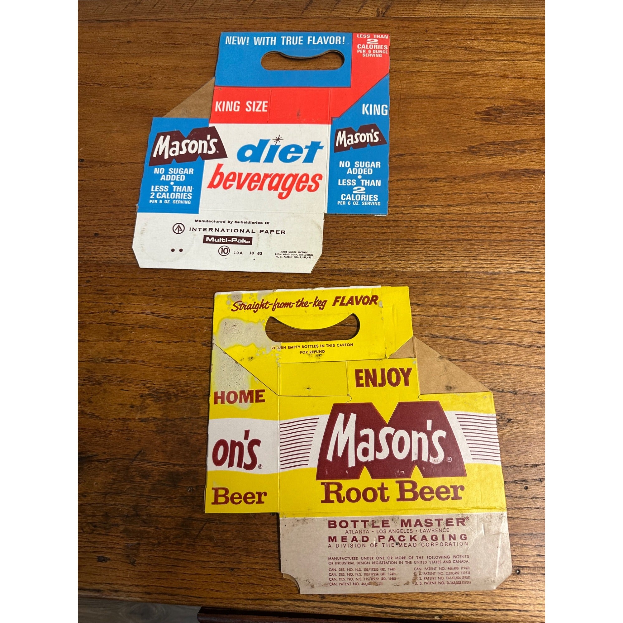 Mason's Root Beer Diet Cardboard Carrier Six Pack Carton Bottle 6-Pack Cases Vintage