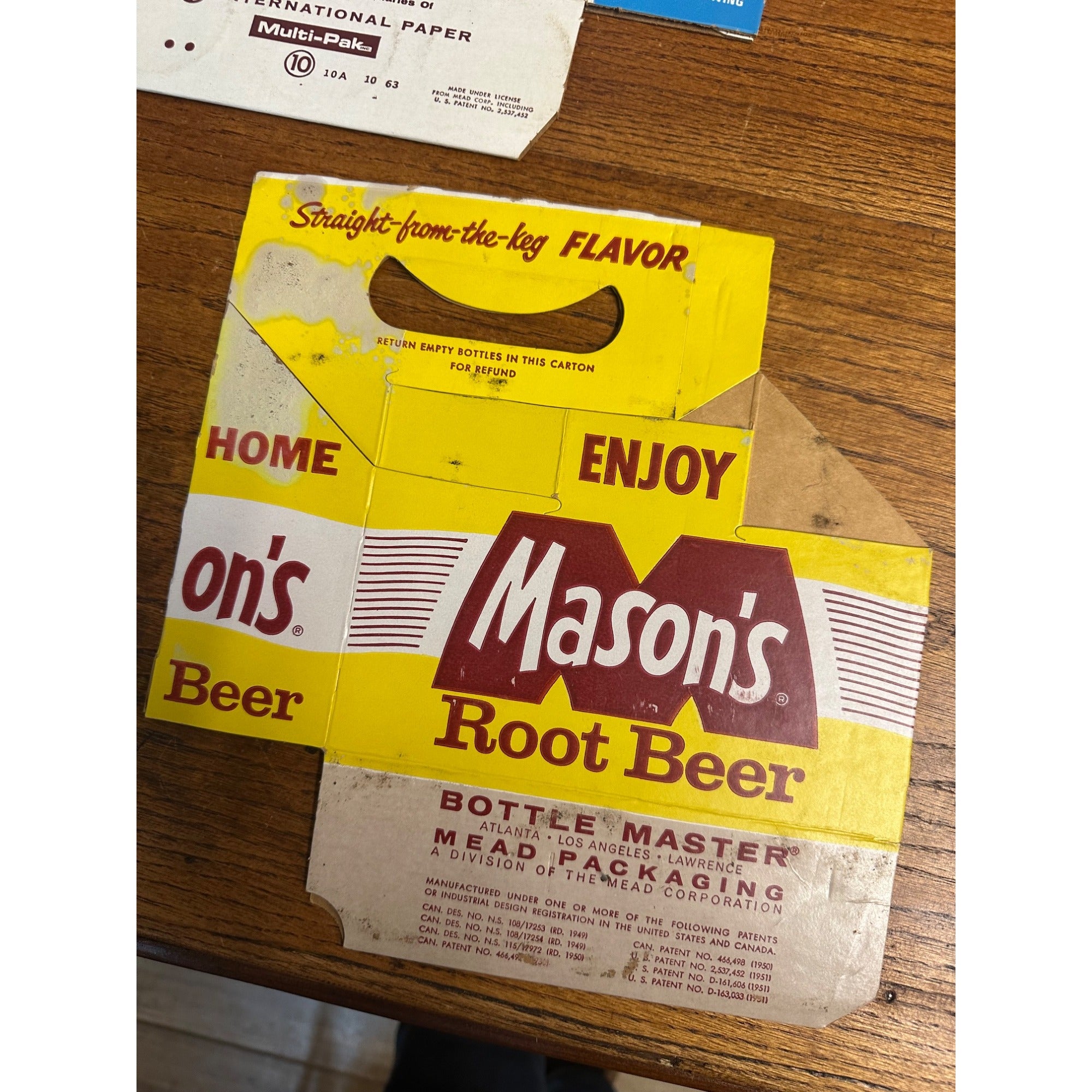 Mason's Root Beer Diet Cardboard Carrier Six Pack Carton Bottle 6-Pack Cases Vintage