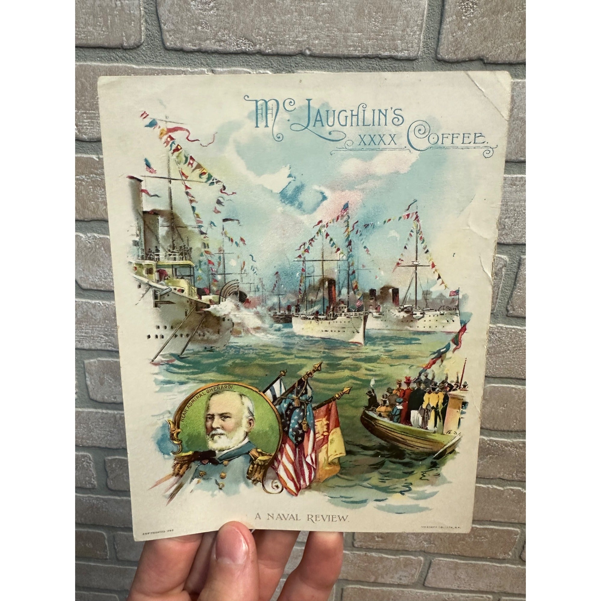 Antique Victorian Trade Card Naval Review Admiral Gherardi McLaughlin Coffee