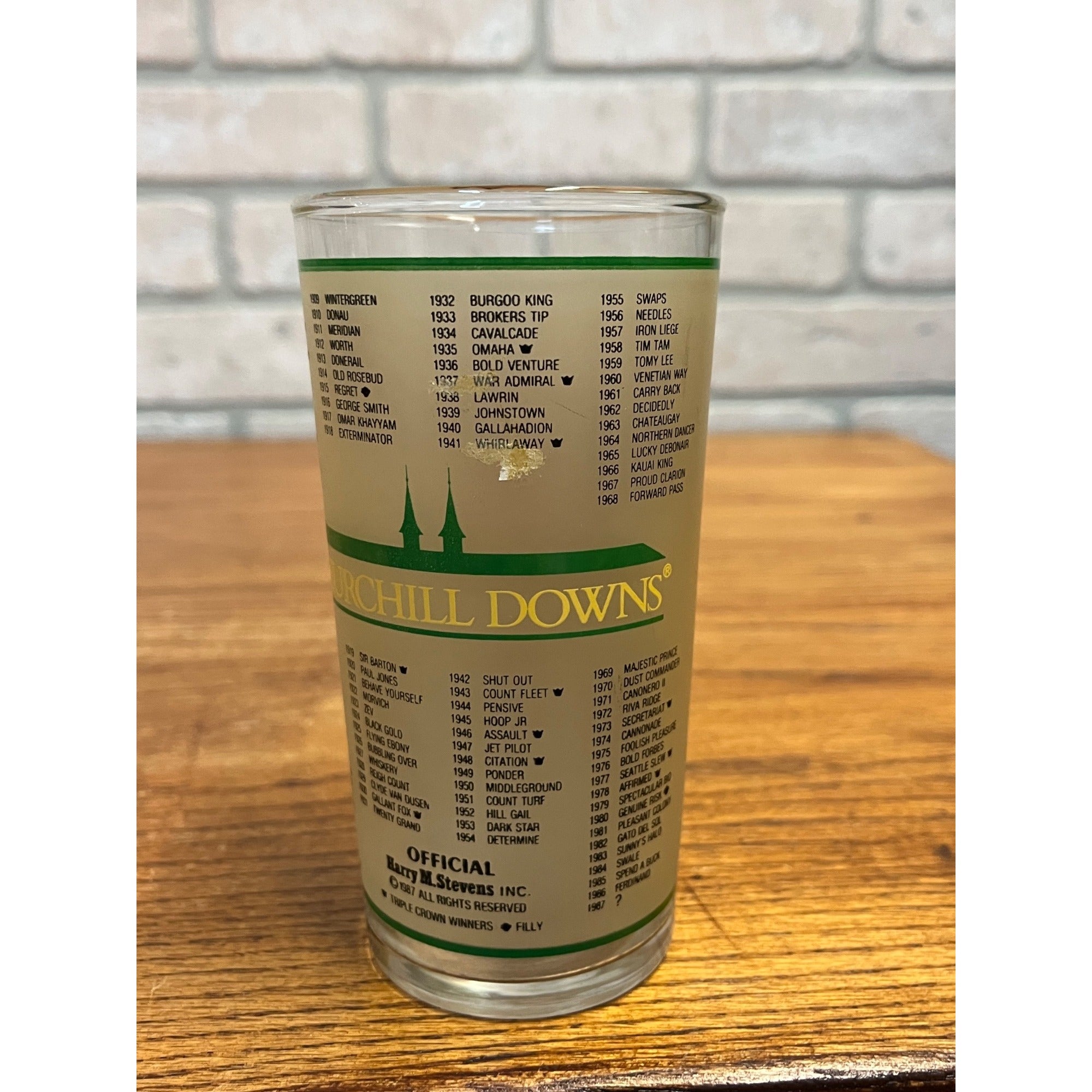 Vintage 113th Kentucky Derby Frosted Drinking Glass 1987 Churchill Downs Racing Horses List