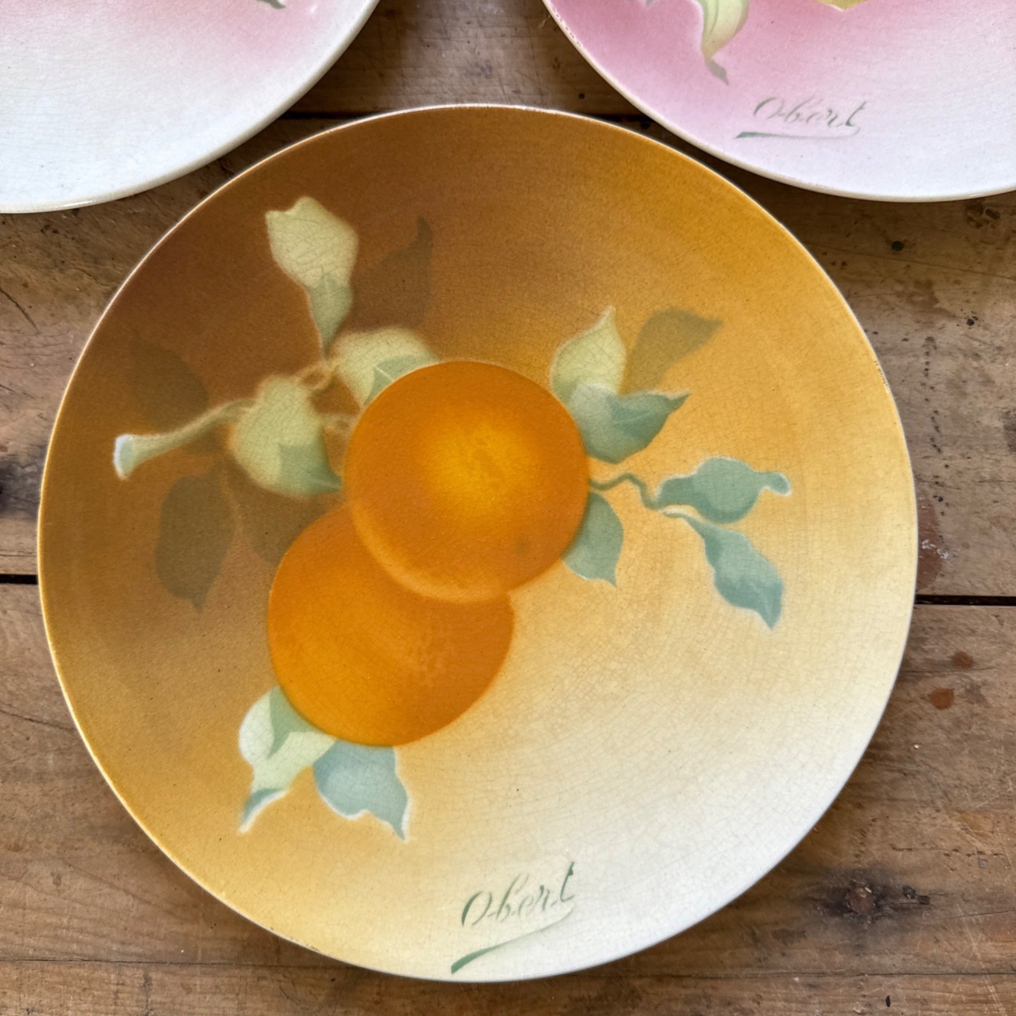 Antique K&G Luneville France Hand Painted (5) Plates Obert Signed Porcelain