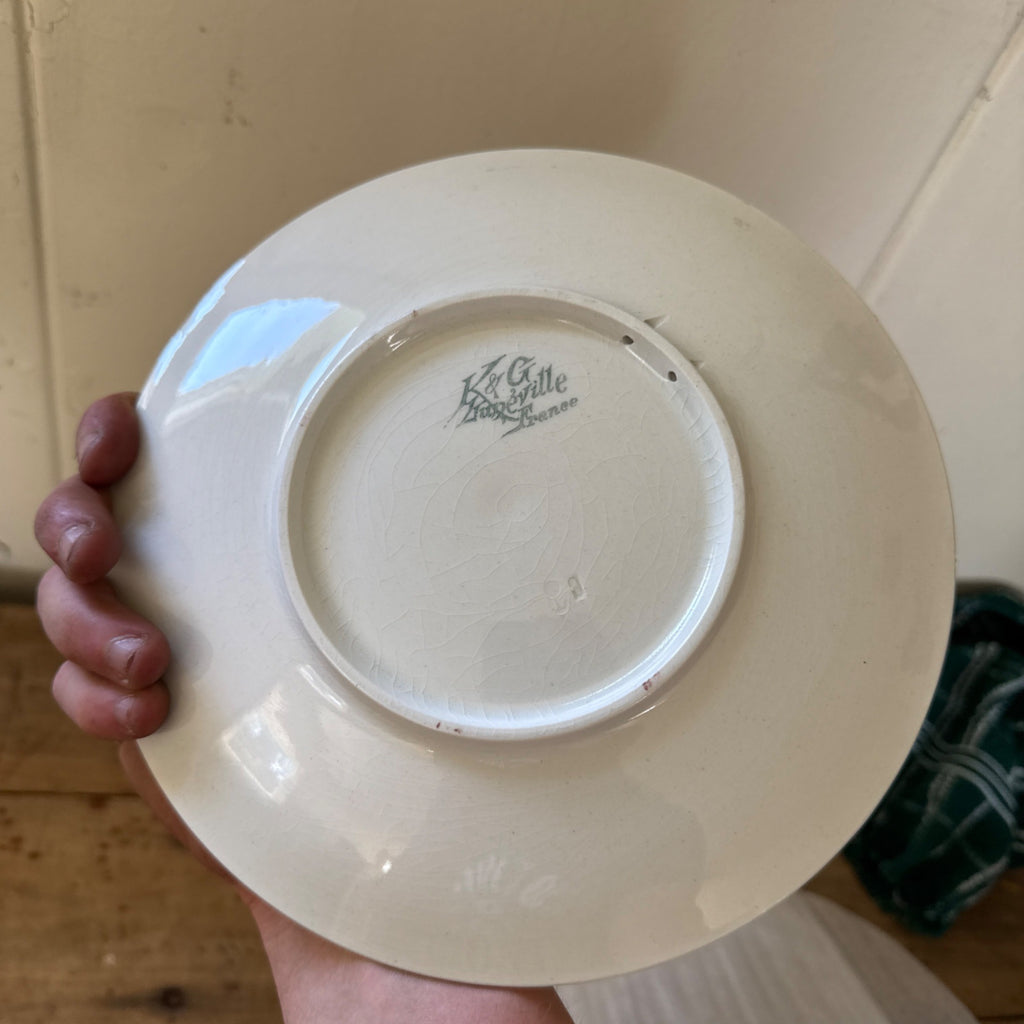 Antique K&G Luneville France Hand Painted (5) Plates Obert Signed Porcelain