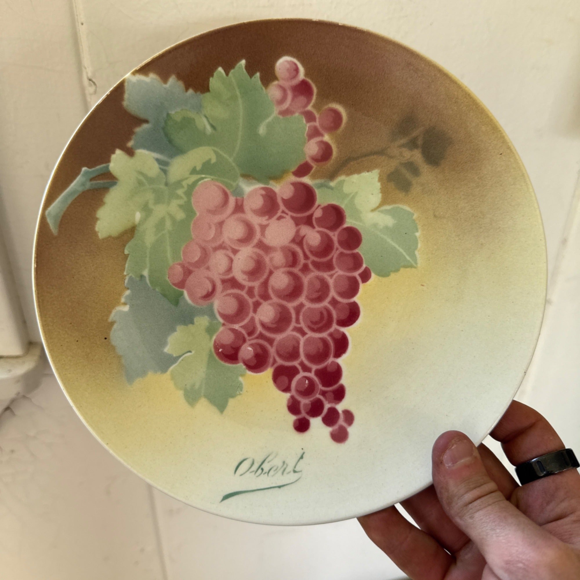 Antique K&G Luneville France Hand Painted (5) Plates Obert Signed Porcelain