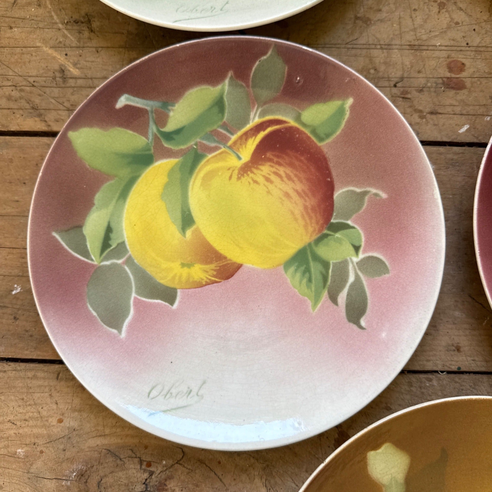 Antique K&G Luneville France Hand Painted (5) Plates Obert Signed Porcelain