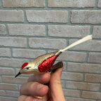 Antique Germany Glass Clip On Bird Ornament Gold Colored Cotton Spun Tail