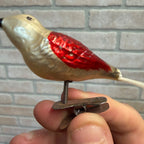 Antique Germany Glass Clip On Bird Ornament Gold Colored Cotton Spun Tail