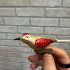 Antique Germany Glass Clip On Bird Ornament Gold Colored Cotton Spun Tail