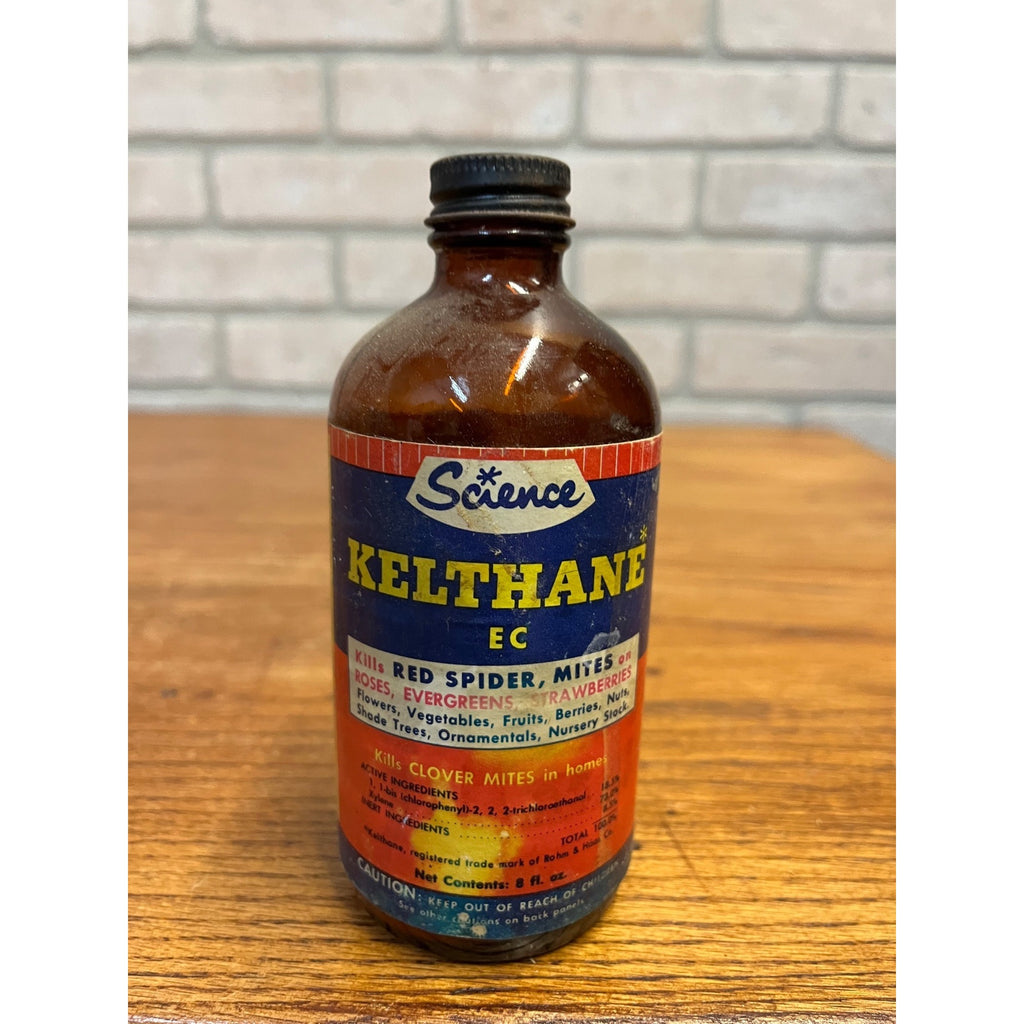 Vintage Kelthane EC Red Spider Mite Killer Amber Glass Bottle Farm Chemical